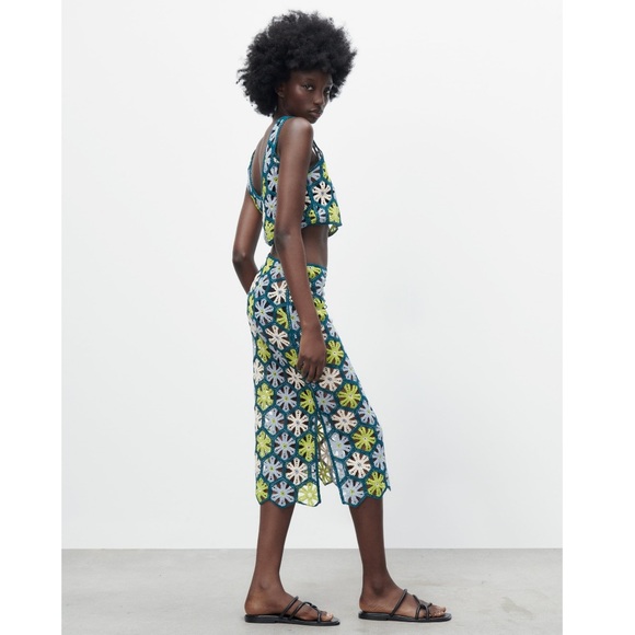 NWT Zara 2 Piece Floral Crochet Knit Top And Skirt - Picture 13 of 16